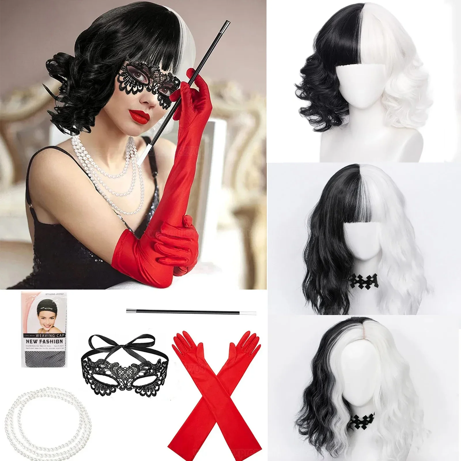 Heat Resistant Glove - Anime Cruella de Vil Cosplay peruk