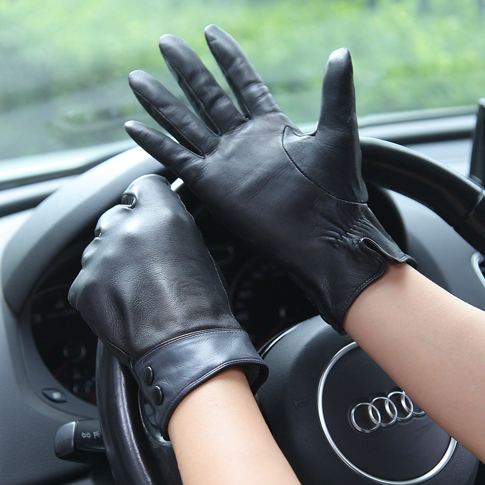 Wool Glove Lined - Moda Siyah Gerçek Deri Eldiven Kadın