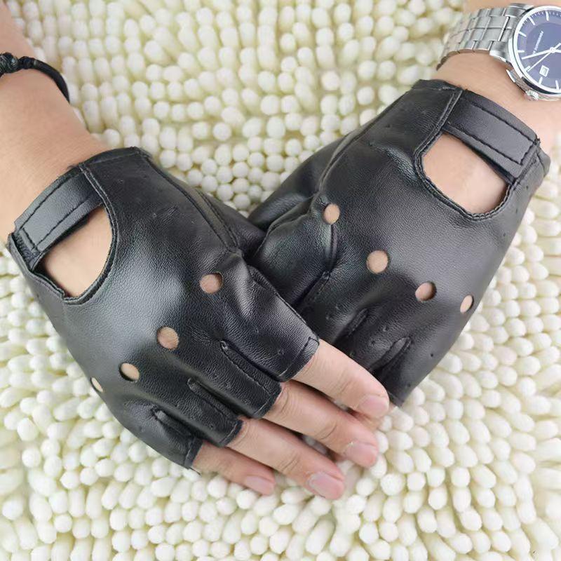 Leather Driving Glove - Erkekler Unisex Suni Deri Yarım Parmak