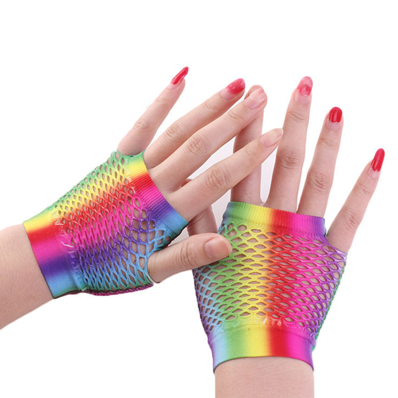 Fingerless Glove Knit - Bayanlar seksi gökkuşağı renk kısa örgü