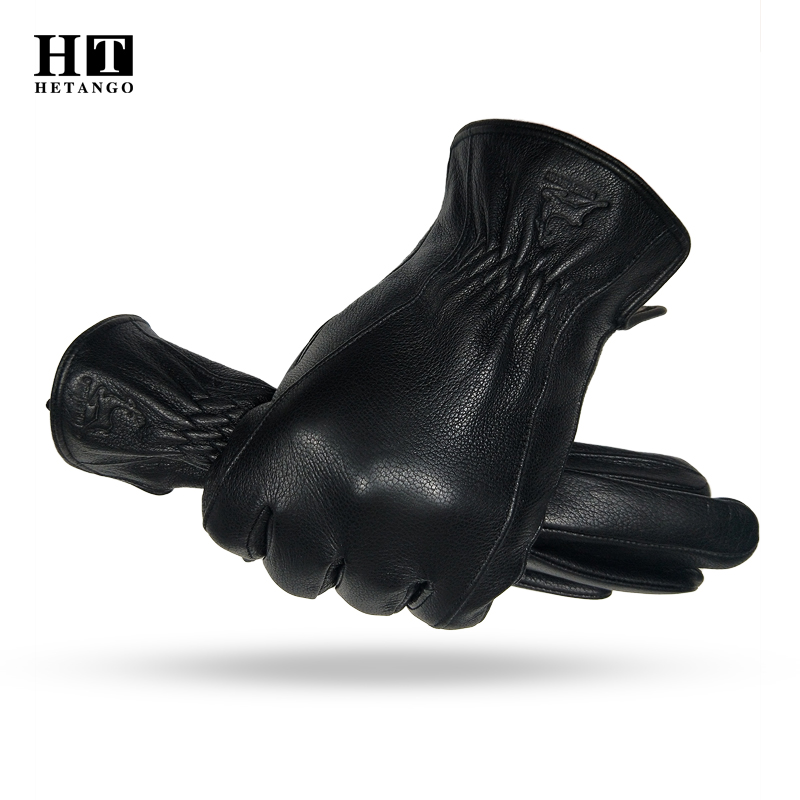 Wool Glove Lined - ﻿ Kışlık Erkek Siyah Geyik Derisi