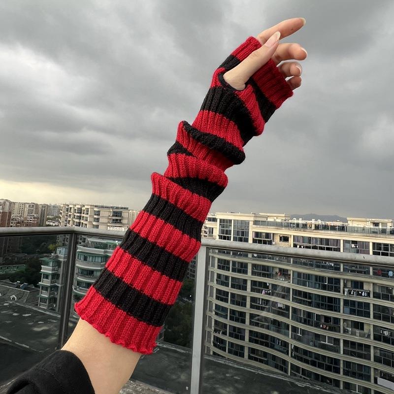 Fingerless Glove Knit - Kış sıcak uzun kollu gotik çizgili